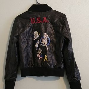 U. S. A. Black real leather jacket